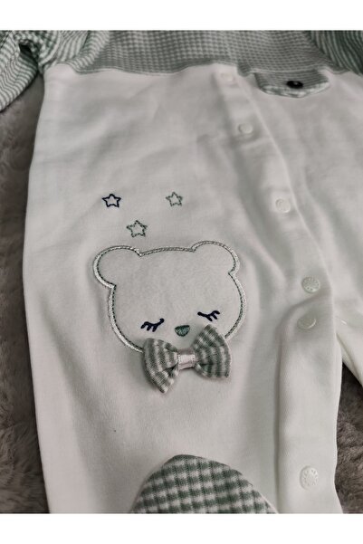 Gaye Bebe White-Green Cute Bear Baby Girl's Jumpsuit