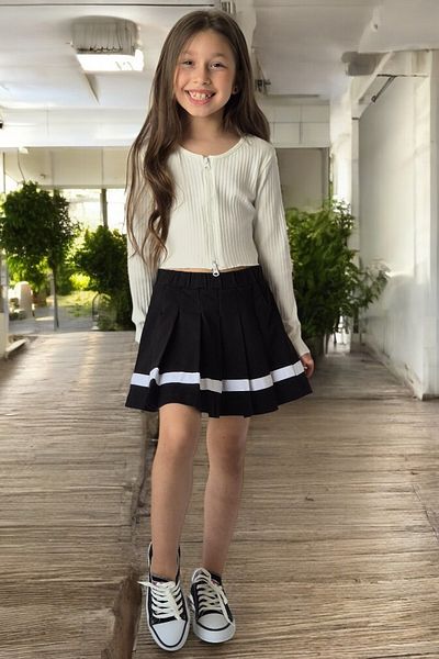 QUB CLUB Girl's Crop Badi Double Skirt Set