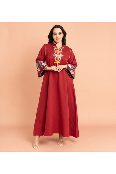 IKKXA Solid Embroidery Elegant Jalabiya