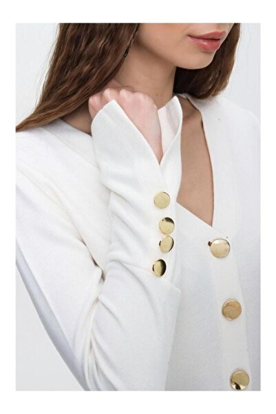 Pasaklı Giyim Women's Gold Button Detailed Soft Textured Knitwear Cardigan 3007230