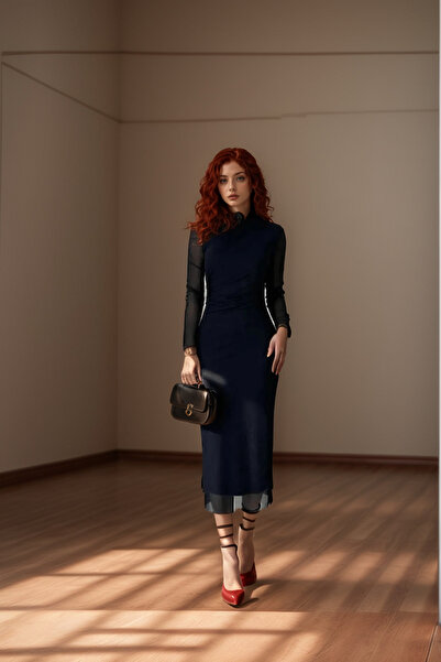 Trendusfashion فستان طويل بتفاصيل من التول - تصميم أنيق وأنيق