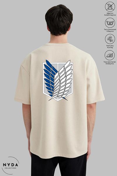 Nyda Collections Unisex Crew Neck Attack on Titan εμπριμέ βαμβακερό κοντομάνικο μπλουζάκι