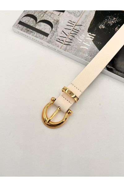 MODAM HİFA Gold Buckle Bridged Thin Women's Belt Trouser Belt Dress Belt Shirt Belt Coat Belt