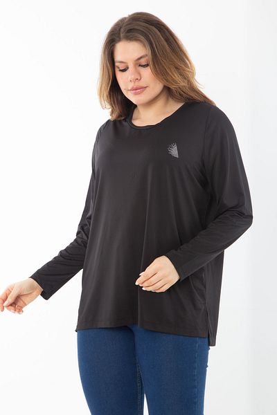 Şans Women's Plus Size Black Crew Neck Sports Blouse 65N38732