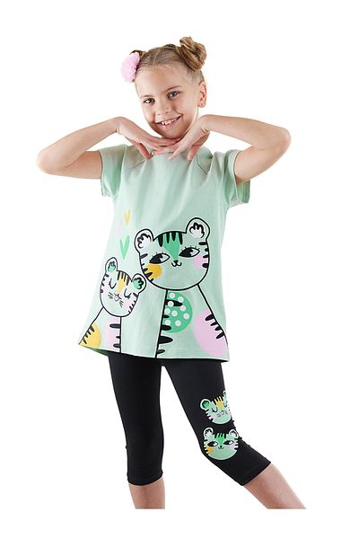 Denokids Gepunktetes Tiger-Mädchen-T-Shirt-Strumpfhosen-Set