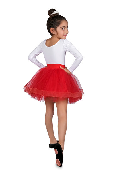 LULLY KİDS Girl's Red Costume Skirt with Tulle/Tutu 4-Layer Lining Suitable for October 29Th/April Show Use