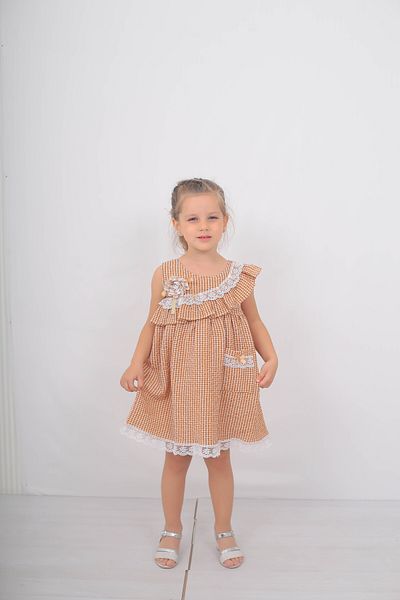 Filizdens Kids Рокля за момиче с бродирана дантела, детайлна флорална рокля, ежедневна рокля, детско облекло
