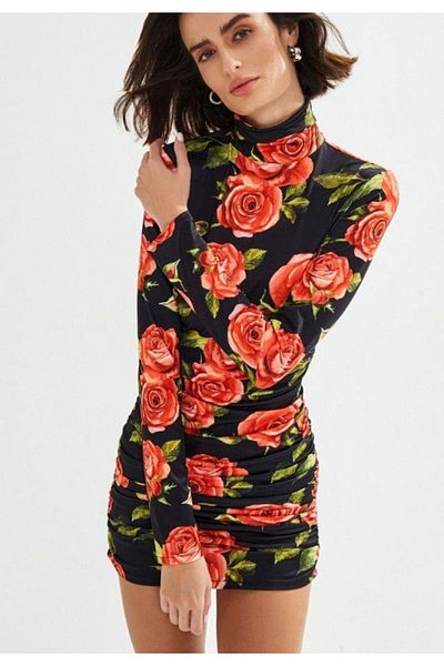 Kokosh moda Γυναικείο Μίνι Φόρεμα με Ροζ Ροζ Εκτύπωση Ευκαιρίας