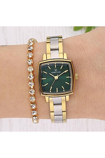 Daniel Klein DK102-DKE.1.10677-6 ALTIN KAPLAMA YEŞİL KADRAN KARE KADIN KOL SAATİ