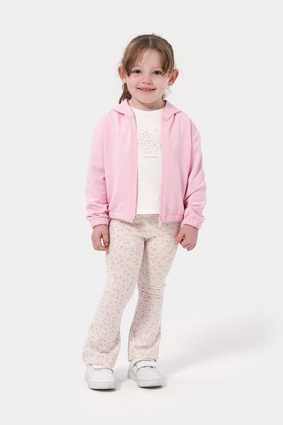 Minipodyum Girls' Three-Piece Set with Cardigan Printed T-Shirt and Leggings