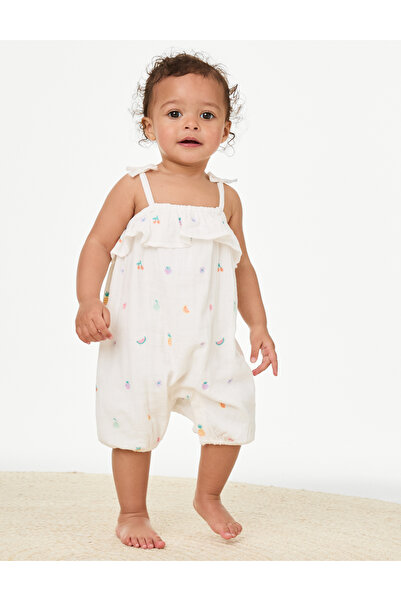 Marks & Spencer Saf Pamuklu Meyve Desenli Askılı Tulum (0-3 Yaş)