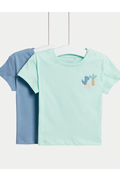 Marks & Spencer Saf Pamuklu Kısa Kollu 2'li T-Shirt (0-3 Yaş)