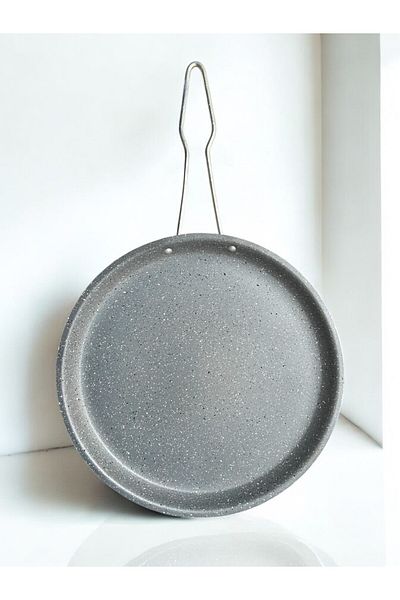 Gökdil 36 cm Cast Granite Non-Heat Pizza Pan - Shallow Pancake, Flatbread, Dough, Meat, Fish Baking (Black)