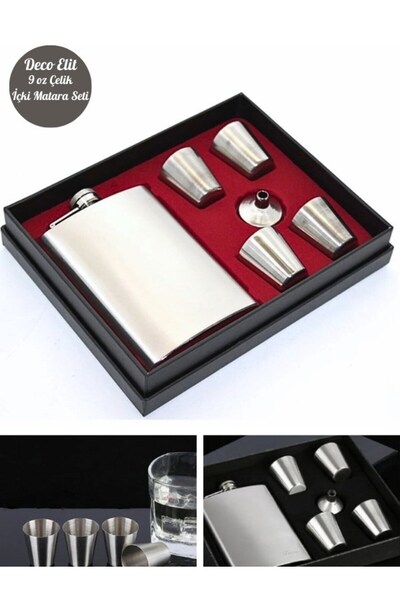 Deco Elit Steel Flask Gift Set Beverage Flask 4 Shot Glass Vip Gift