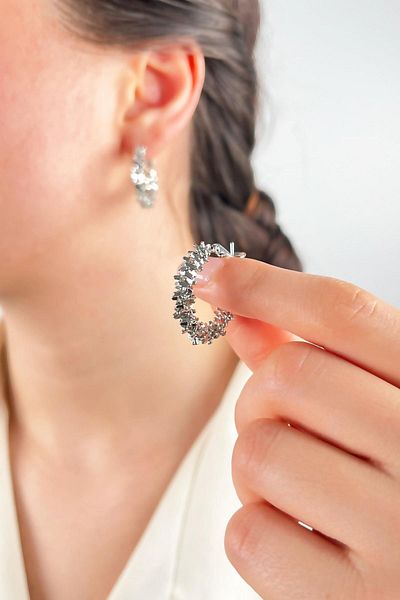 Sose Moda 2cm Silver Hoop Serrated Earrings