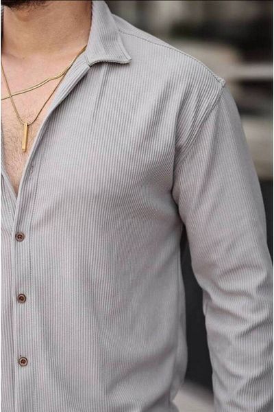 CAN Ribbed Ottoman Textured Gray Men's Shirt