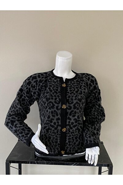 etto park Bisiklet Yaka Leopar Desenli Kadın Hırka