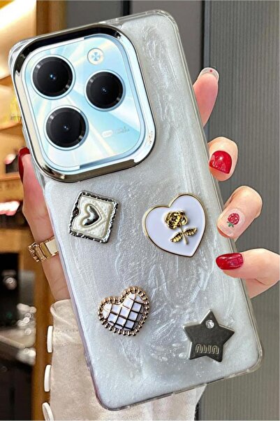 3GEN CASE İnfinix Hot 40 Uyumlu 3D Taş Kurdele Kelebek Kalp Glitter İşleme Mo...