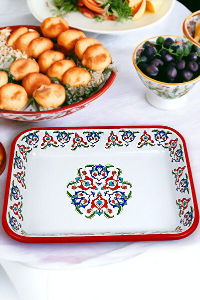 İnci Emaye No 28 Enamel Rectangle Plate Dish Breakfast Camping Picnic