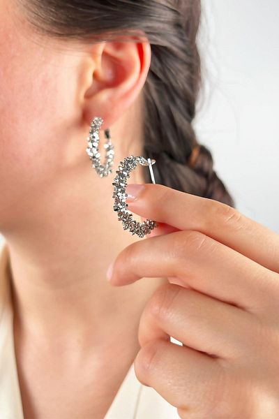 Sose Moda 3cm Silver Hoop Serrated Earrings