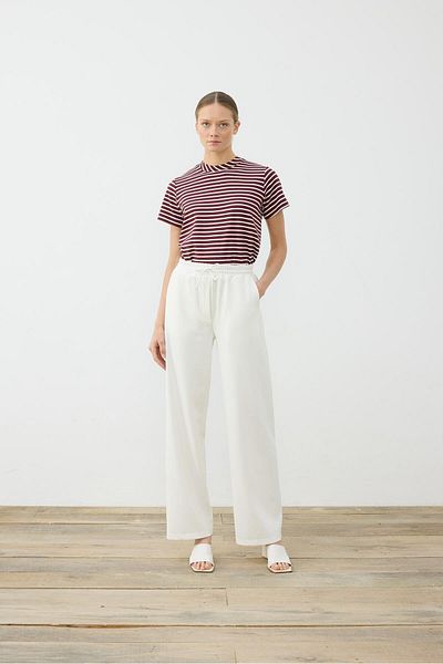 TERZİ DÜKKANI Ecru Color Steel Knitted Combed Cotton Loose Trousers