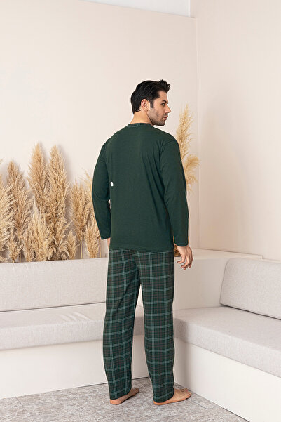 Sude HOMEWEAR Ανδρικό σετ πιτζάμες με χτενισμένο βαμβακερό καρό μακρυμάνικο