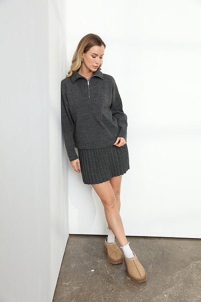 Qutu Butik 241053   Polo Collar Skirt Suit