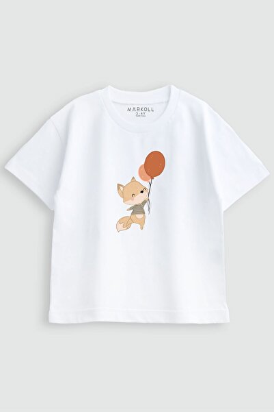 1-5 Years Fox Printed Ecru T-Shirt