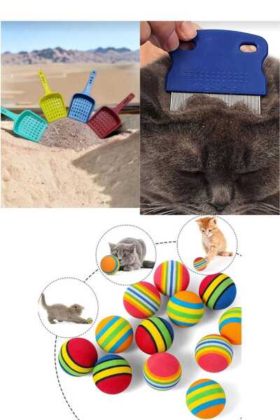 Vi Caro 5 Piece Set Cat Litter Shovel - Flea Comb - 3 Pack Cat Play Ball