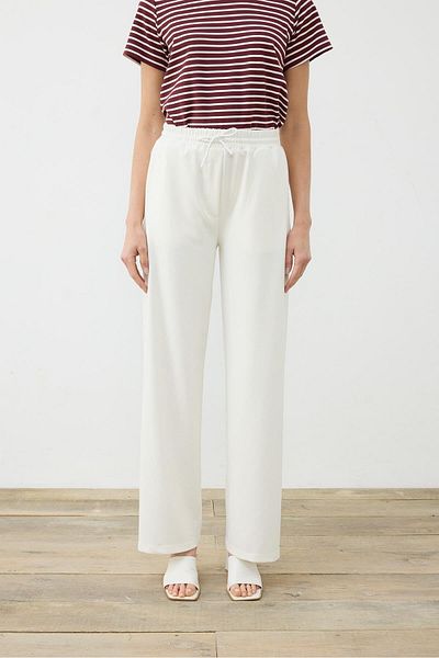 TERZİ DÜKKANI Ecru Color Steel Knitted Combed Cotton Loose Trousers