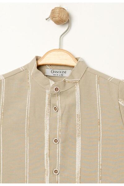 Chicsy Baby Tarz Gömlekli Çizgili Belden Ayarlanabilir Kısa Kollu Şortlu 2'li Takım Çocuk ve Bebek Giyim Özel Gü