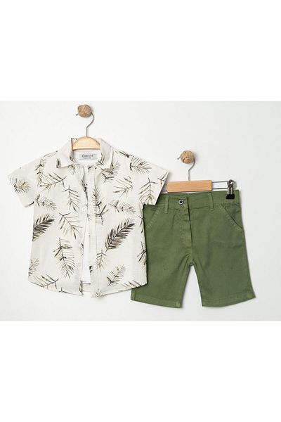Chicsy Baby Style Shirt Leaf Pattern Adjustable Waist Short Sleeve Shorts 3-Piece Set Children's and Baby Clothing