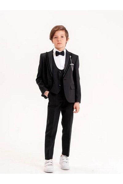 Zekids Boy's Double Satin Collar Lapel Pin 5 Piece Suit(11-14 Years Old)