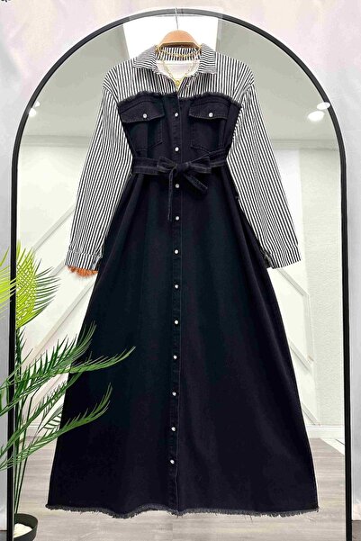 MY QILAM Smoke Color Size 10 Fashion Women's Denim Dress - Shirt Detail 10Nmr2001