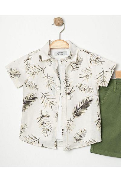Chicsy Baby Style Shirt Leaf Pattern Adjustable Waist Short Sleeve Shorts 3-Piece Set Children's and Baby Clothing