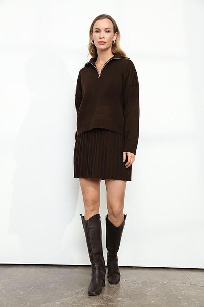 Qutu Butik 241053   Polo Collar Skirt Suit