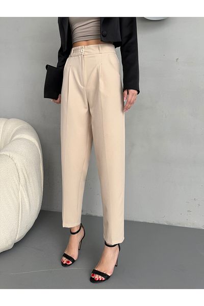 alanora Women's High Waist Carrot Cut Collet Fabric Pants