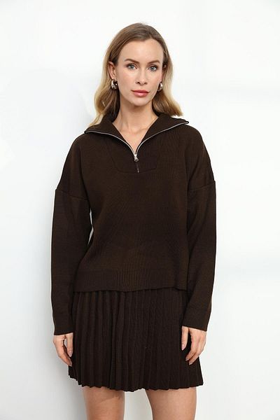 Qutu Butik 241053   Polo Collar Skirt Suit