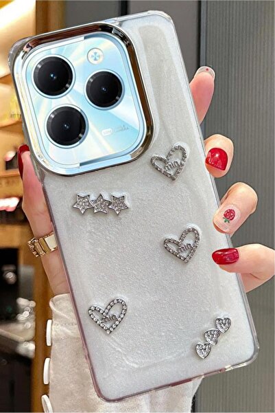 3GEN CASE Infinix Hot 40 متوافق مع شريط حجري ثلاثي الأبعاد على شكل فراشة وقلب لامع وغطاء صلب لامع