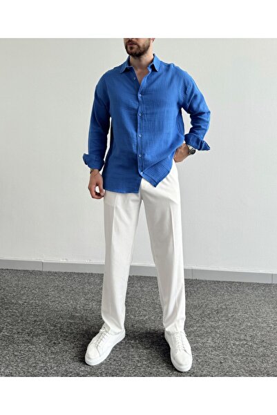 MerStore Men's Pleated Baggy Fabric Trousers with Elastic Waist