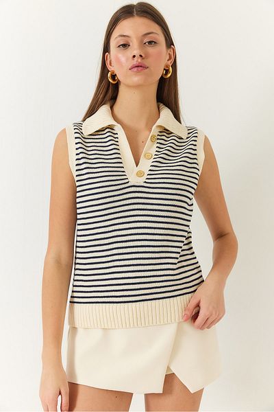 Bianco Lucci Women's Button Detailed Knitwear Striped Sweater 20246141