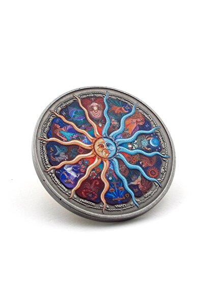 Solfera Retro Zodiac Burçlar Haritası Renkli Metal Şans Hatıra Koleksiyon Par...