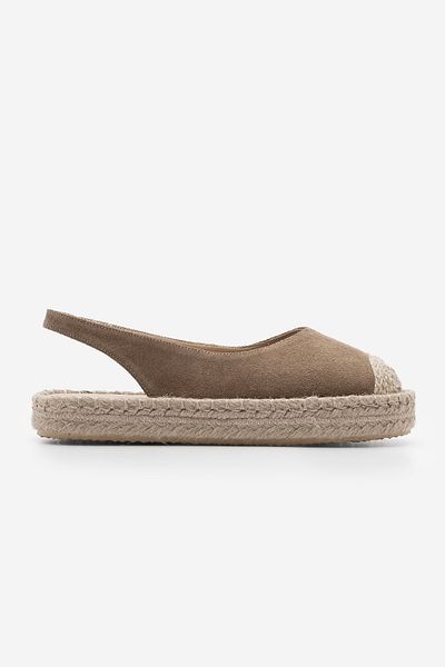 Marjin Kamelfarbene Wildleder-Damensandalen – echtes Leder, offener Rücken, Jute-Espadrille