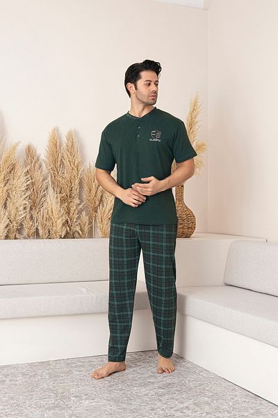 Sude HOMEWEAR Ανδρικό σετ πιτζάμες με χτενισμένο βαμβακερό καρό κοντομάνικο