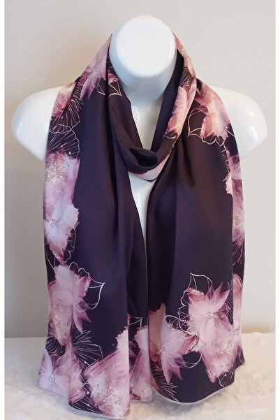 Tasarım Tivil çiçek desen mürdüm/pembe şal