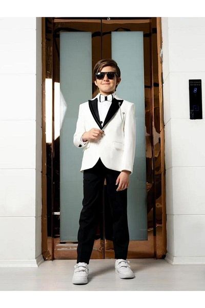 Zekids Boy's Double Satin Collar Lapel Pin 5 Piece Suit(11-14 Years Old)
