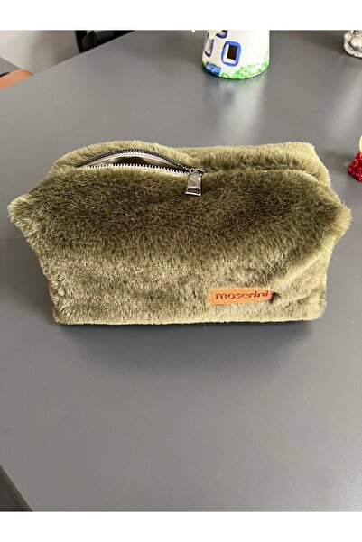 Moserini Soft Khaki Plush Toiletry Bag, Travel and Cosmetic Bag
