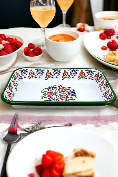İnci Emaye No 28 Enamel Rectangle Plate Dish Breakfast Camping Picnic