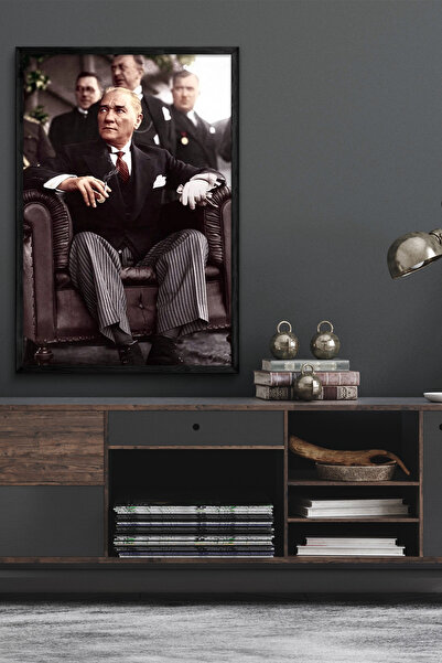 Evinemoda Mustafa Kemal Atatürk Tek Parça Siyah Çerçeveli Kanvas - Canvas Tablo