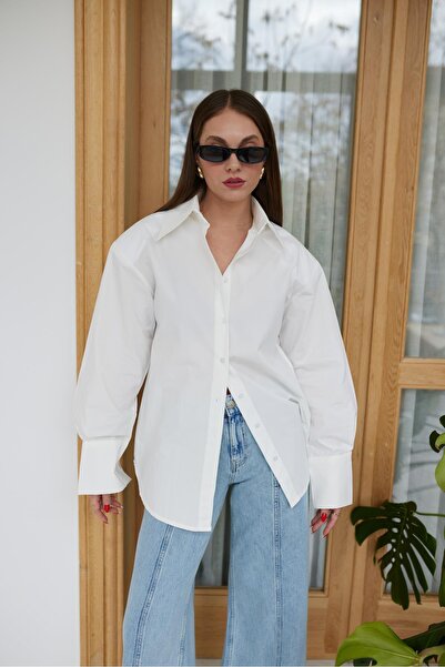 Askı Nişantaşı White Padded Oversize Shirt